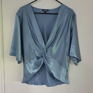 Express Satin Blue Twist Blouse